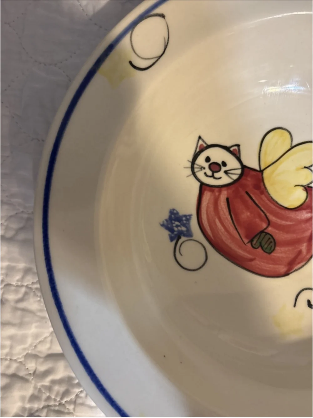 Vintage Emerson Creek Pottery Whimsical Angel Cat Bowl 1990s. (1098)